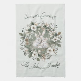 Paño De Cocina Conejos muertos en una floral corona de invierno