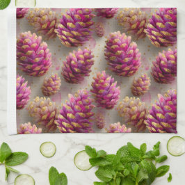 Paño De Cocina Cones de rosa rosado de invierno con acentos dorad