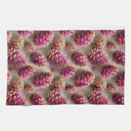 Paño De Cocina Cones de rosa rosado de invierno con acentos dorad