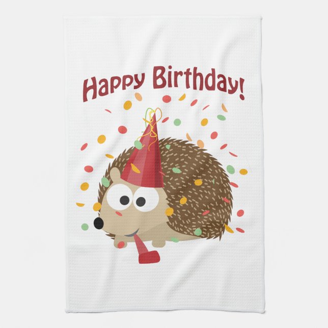 Paño De Cocina Confetti Happy Birthday Hedgehog (Vertical)