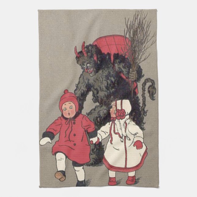 Paño De Cocina Conmutador Krampus Persiguiendo Niños (Vertical)