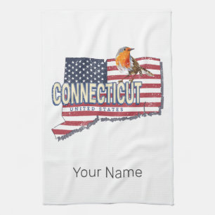 Paño De Cocina Connecticut marca de mapas de estados retro de est