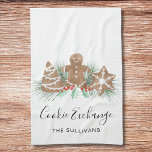Paño De Cocina Cookie Exchange<br><div class="desc">Esta toalla de cocina Fiesta Cookie Exchange está decorada con galletas acuáticas,  vegetación festiva y bayas. Personalizable fácil. Porque creamos nuestra obra de arte no encontrarás esta imagen exacta de otros diseñadores. Acuarela original © Michele Davies.</div>