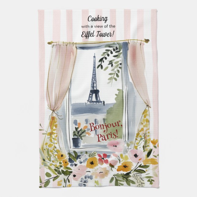 Paño De Cocina Cooking with a view of the Eiffel Tower (Vertical)