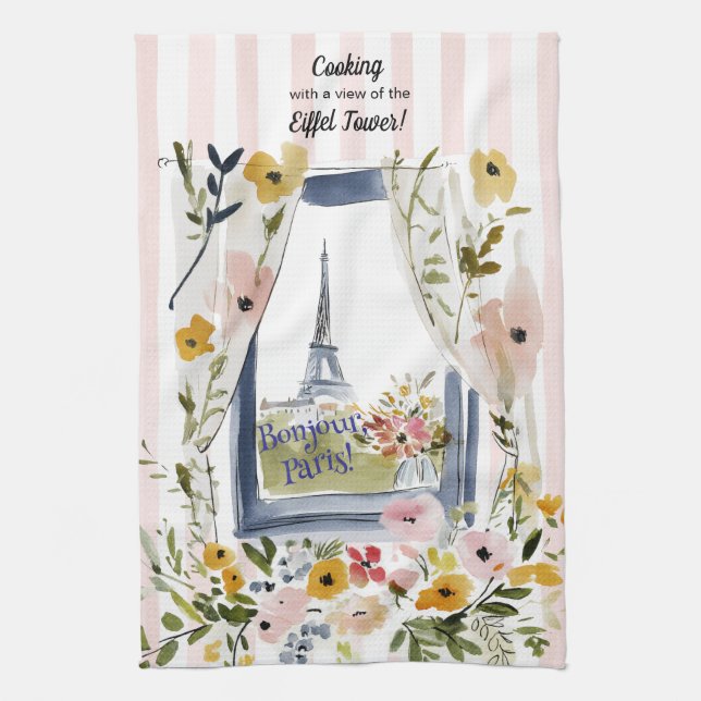 Paño De Cocina Cooking with a view of the Eiffel Tower (Vertical)