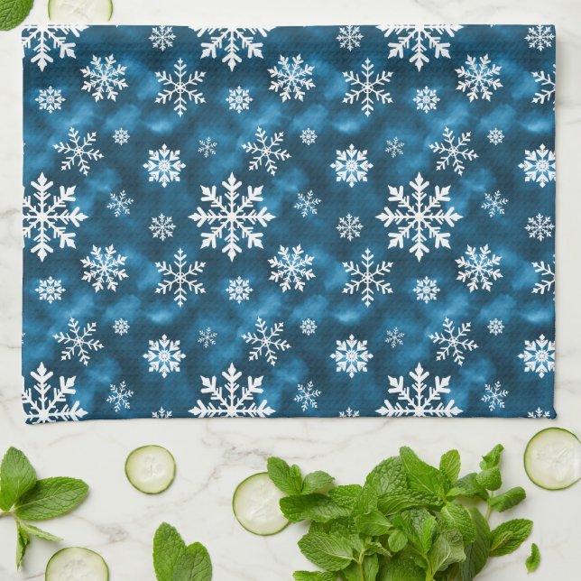Paño De Cocina Cool Blue With White Snowflake Pattern Winter (Doblado)