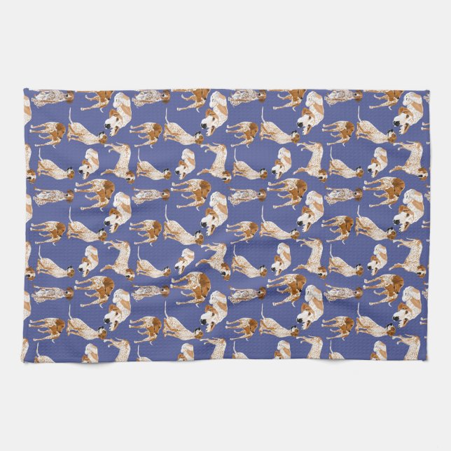 Paño De Cocina Coonhound de Redtick en azul (Horizontal)