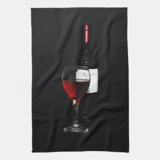 Paño De Cocina copa de vino y botella rojas