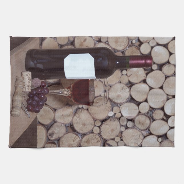 Paño De Cocina copa de vino y botella rojas (Horizontal)