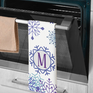 Paño De Cocina Copo de Nieve de Invierno Blanco Azul Monograma El
