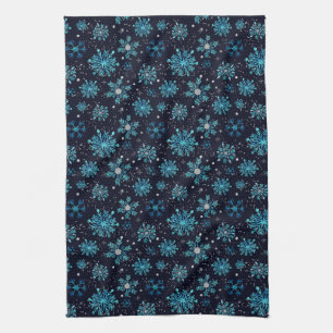 Paño De Cocina Copo de Nieve Invernal Azul y Plateado