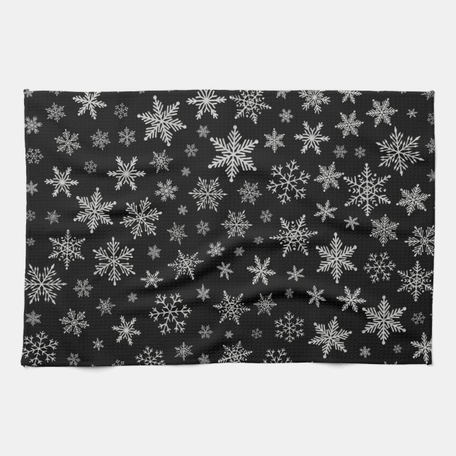 Paño De Cocina Copo de nieve moderno 2 - Negro y gris plateado- (Horizontal)