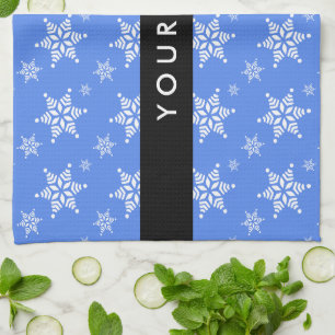 Paño De Cocina Copos de nieve blancos, azul, tu nombre, personali
