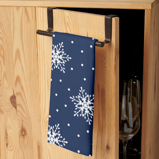 Paño De Cocina Copos de nieve blancos con lunares (Pliegue de tercios)