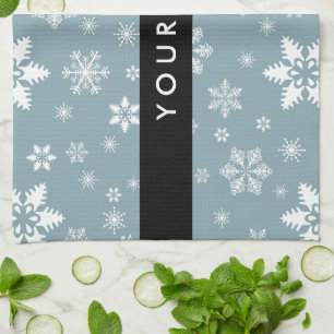 Paño De Cocina Copos de nieve blancos, gris, tu nombre, personifi
