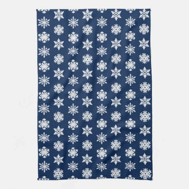 Paño De Cocina Copos de nieve de Ikat - blancos y azules marinos (Vertical)