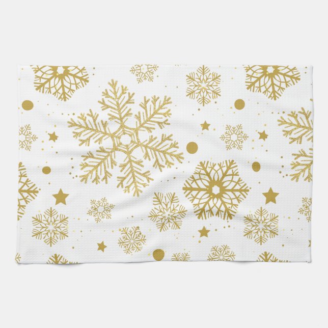 Paño De Cocina Copos de nieve dorados (Horizontal)