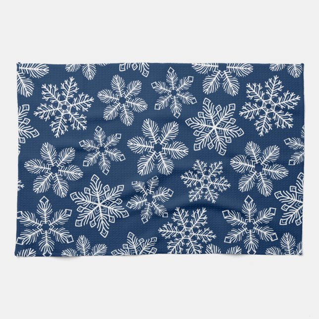 Paño De Cocina Copos de nieve en azul oscuro (Horizontal)