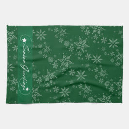 Paño De Cocina Copos de nieve en el fondo verde