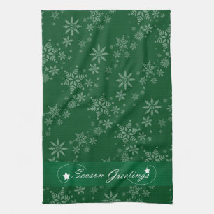 Paño De Cocina Copos de nieve en el fondo verde
