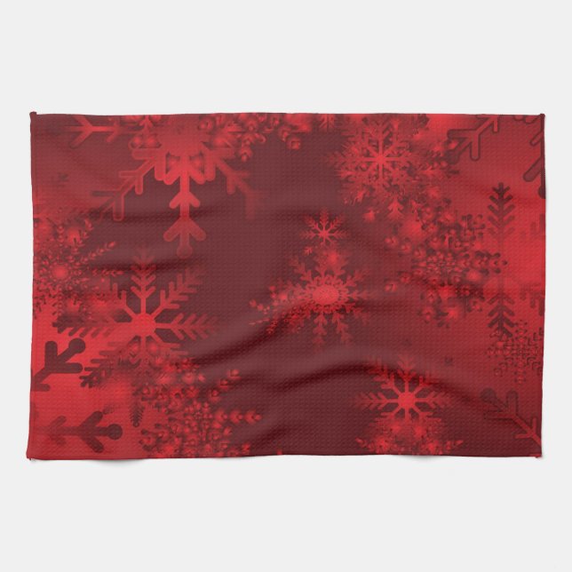 Paño De Cocina Copos de nieve rojos (Horizontal)