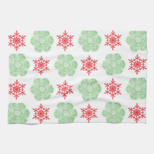 Paño De Cocina Copos de nieve rojos y verdes
