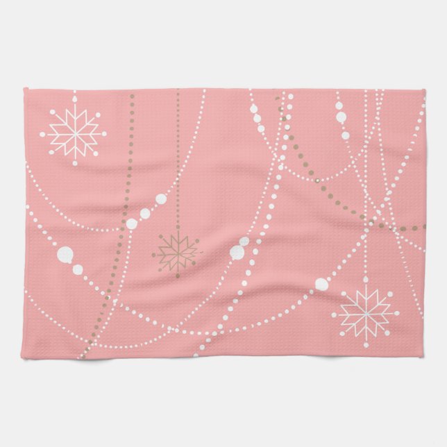 Paño De Cocina Copos de nieve rosa invierno elegante de mediados  (Horizontal)