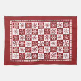 Paño De Cocina Copos de nieve tradicionales del rojo del navidad