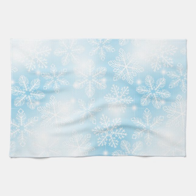 Paño De Cocina Copos de nieve y luces azules (Horizontal)