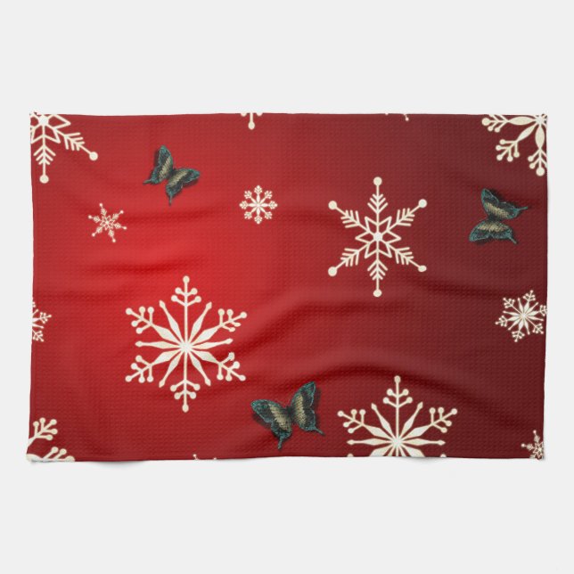 Paño De Cocina Copos de nieve y mariposas (Horizontal)