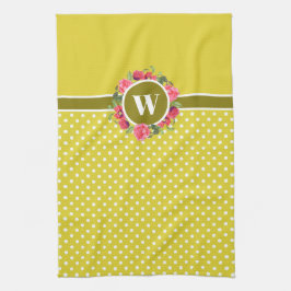 Paño De Cocina Copos rojos de color de agua rosados Monograma de 