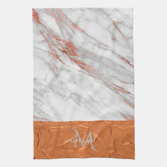 Paño De Cocina Copper Rose Gold y mármol gris con kit de monogram (Vertical)