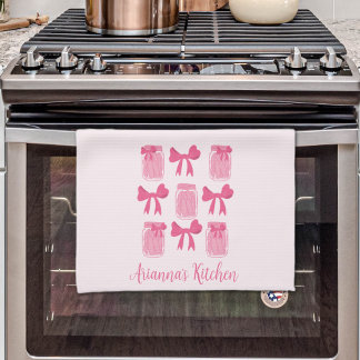 Paño De Cocina Coqueta rosa caliente Jar y Bow personalizada