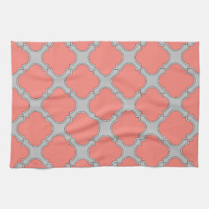 Paño De Cocina Coral de quatrefoil y gris