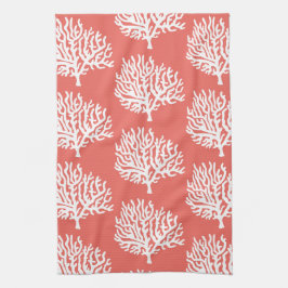 Paño De Cocina Coral del mar blanco y rosa costeros del coral