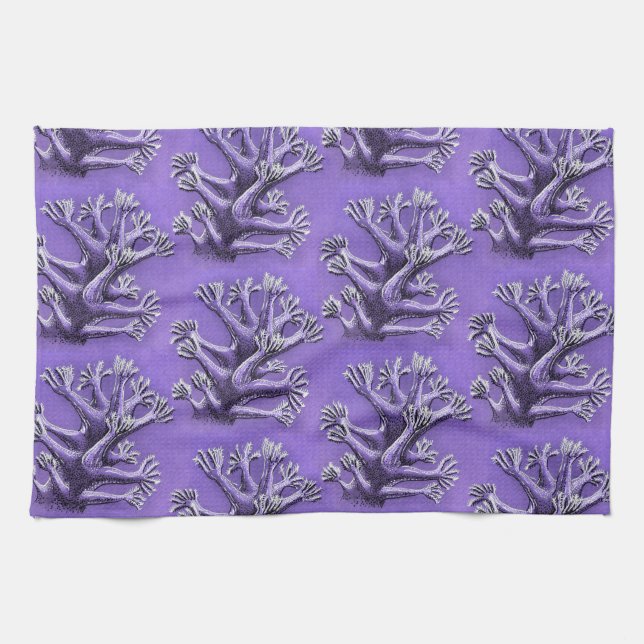 Paño De Cocina Coral Reef Purple Marine Biology Art (Horizontal)