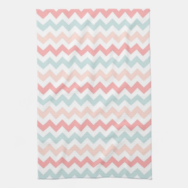 Paño De Cocina Coral, rosa, Chevron azul (Vertical)