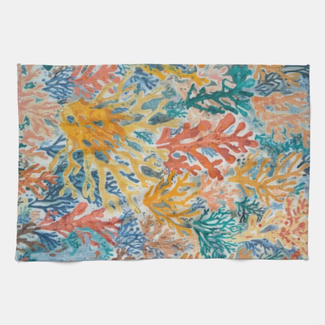 Paño De Cocina Coral Turquesa Amarillo Naranja Playera (Horizontal)