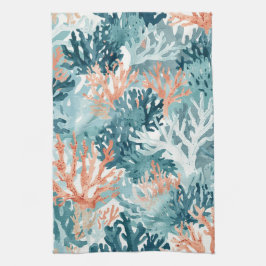 Paño De Cocina Coral Verde Teal Naranja Playero