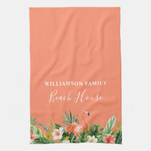 Paño De Cocina Coral Watercolor Tropical Floral Beach House