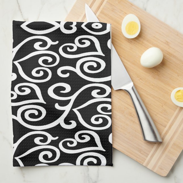 Paño De Cocina Corazón blanco y negro (Doblado Cuarto)