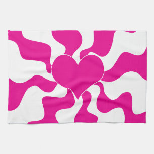Paño De Cocina Corazón de amor en magenta y blanco