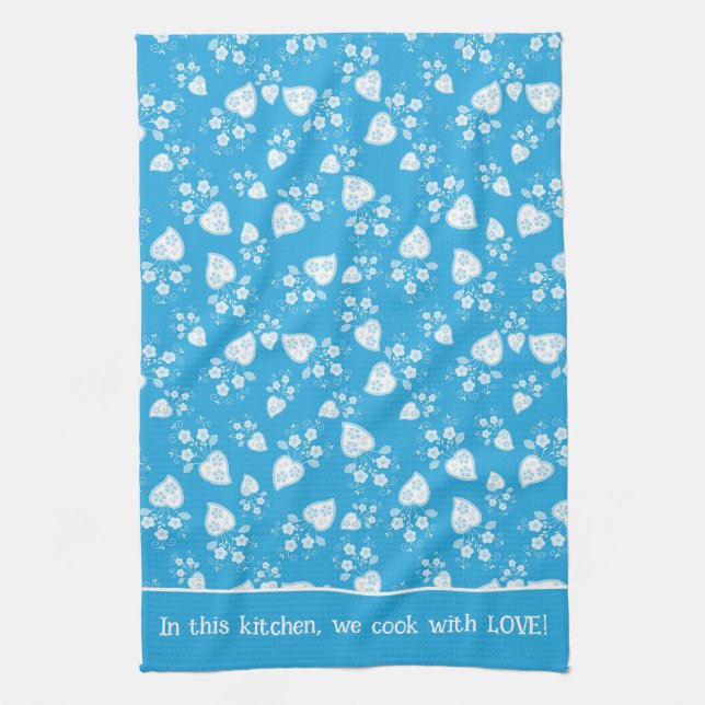 Paño De Cocina Corazón de flores azul (Vertical)