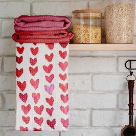 Paño De Cocina Corazón de pincel - rojo y rosa