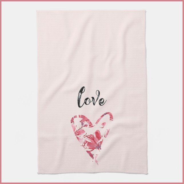 Paño De Cocina Corazón floral de amor rosado bonito (Subido por el creador)