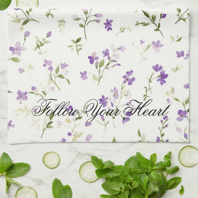 Paño De Cocina Corazón floral de lavanda (Doblado)