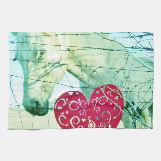 Paño De Cocina Corazón Rojo de Caballo Blanco Valentine (Horizontal)