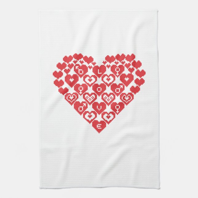 Paño De Cocina CORAZÓN rojo de los corazones (Vertical)