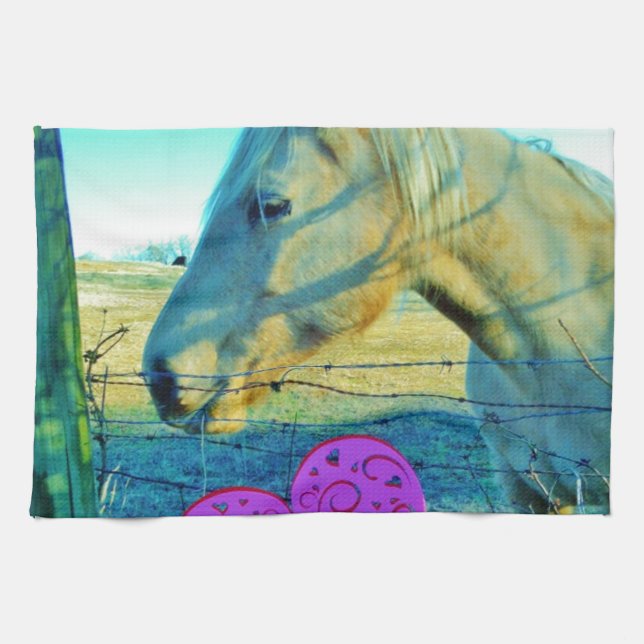 Paño De Cocina Corazón rosa y caballo amarillo (Horizontal)