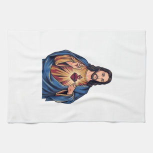 Paño De Cocina Corazón Sagrado Grabado Vintage Vector Religioso D